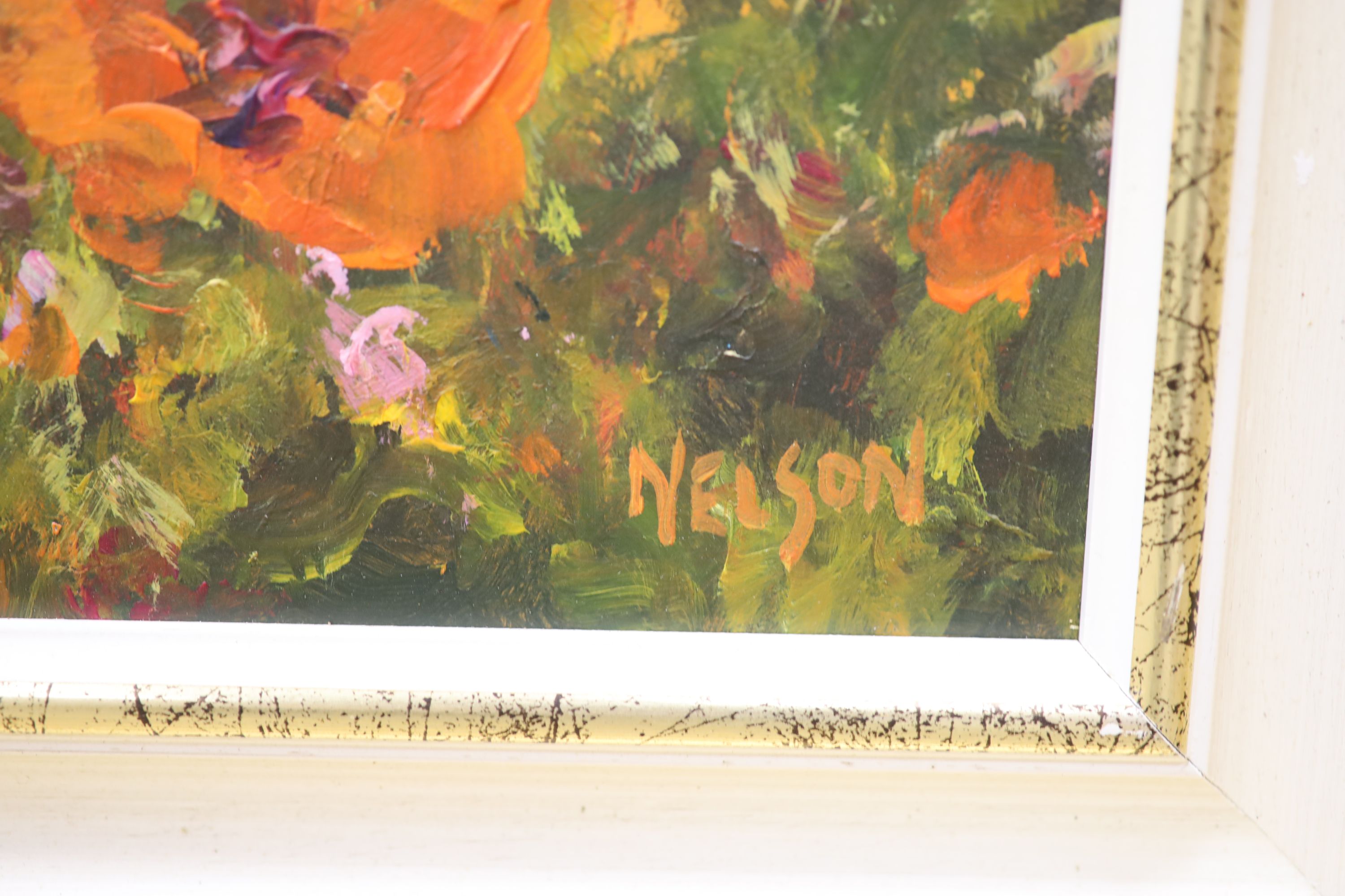 Allan Nelson, acrylic on board, 'Poppy Scene', signed, with COA, 40 x 50cm